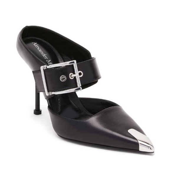 ALEXANDER MCQUEEN PUNK buckle 40mm leather mules BRAND NEW 7.5/37.5 - Picture 1 of 11